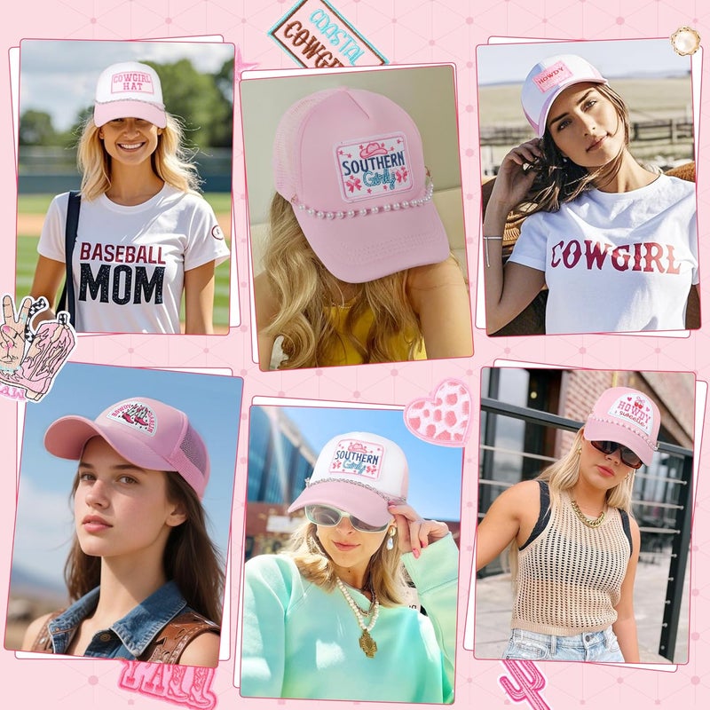 Meneng Women Trucker Hat Bulk: Western Adjustable Snapback Caps - Cowgirl DIY Hat Kit with Chains & Embroidered Patches - Image 5